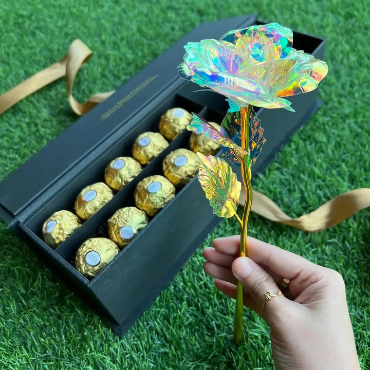 Rosa Galáxia Banhada a Ouro - Pague 1 e Leve 5 de BRINDE  - O Presente Perfeito!